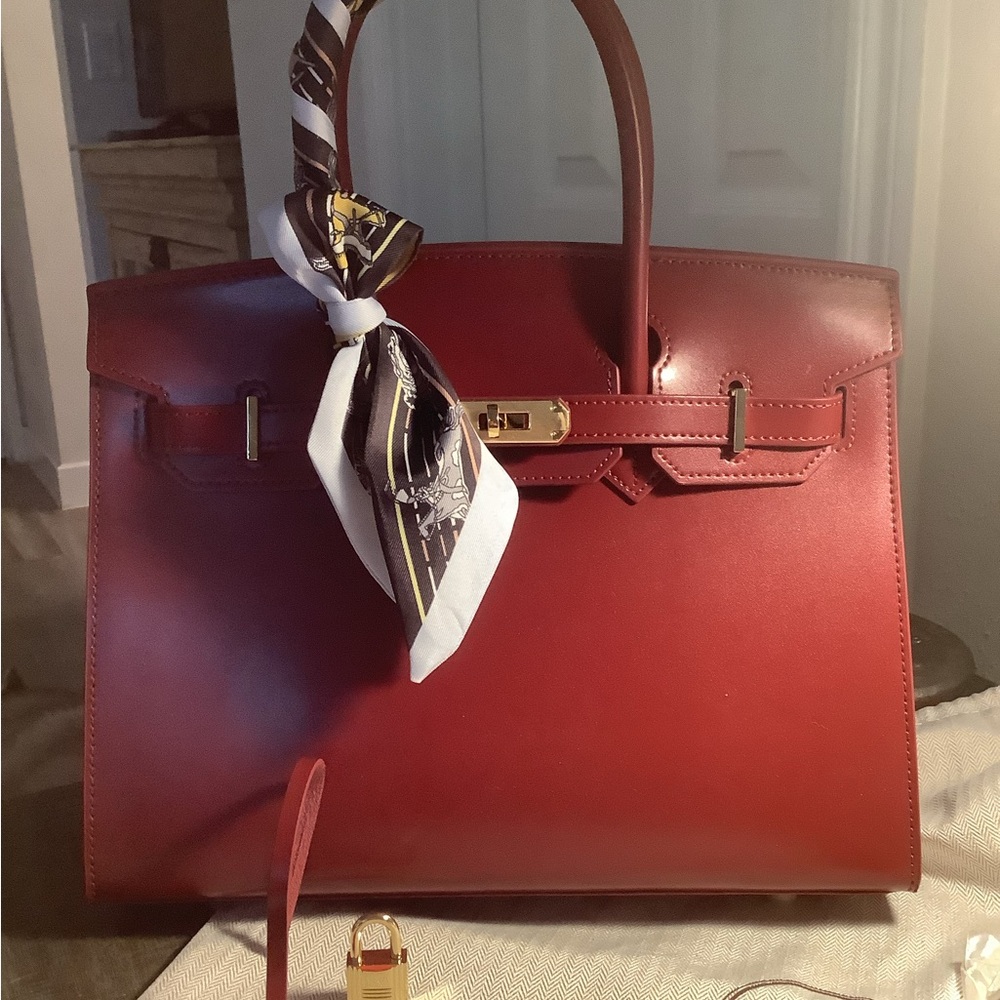 Source Unknown Red Satchel with Gold Hardware